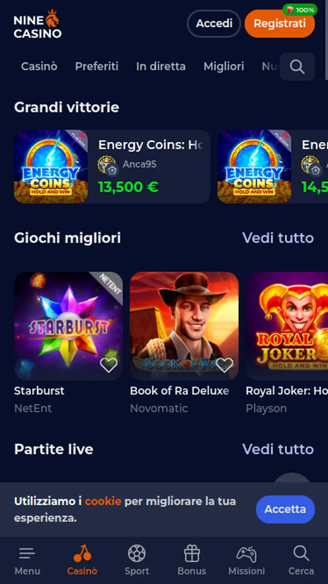 Nine Casino app