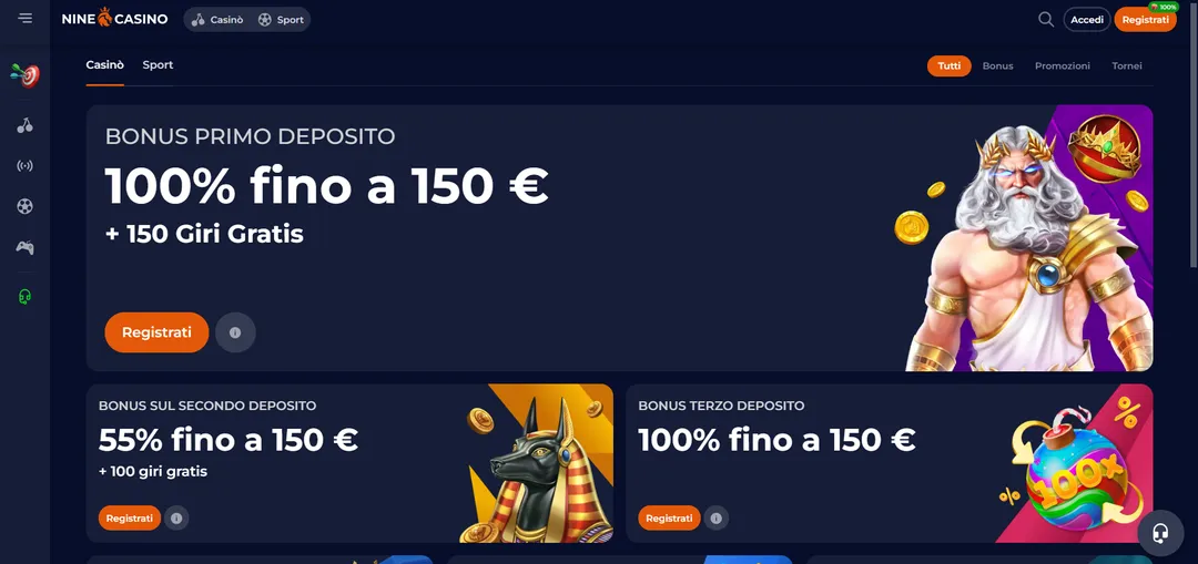 Nine Casino welcome bonus