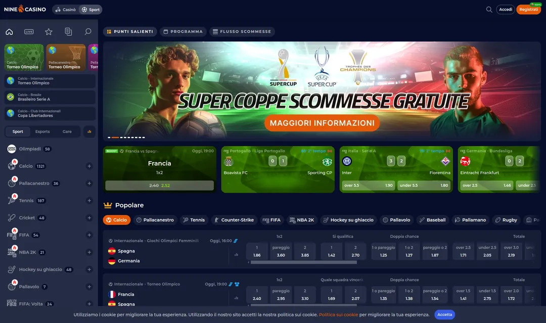 Nine Casino Sport e scommesse sportive